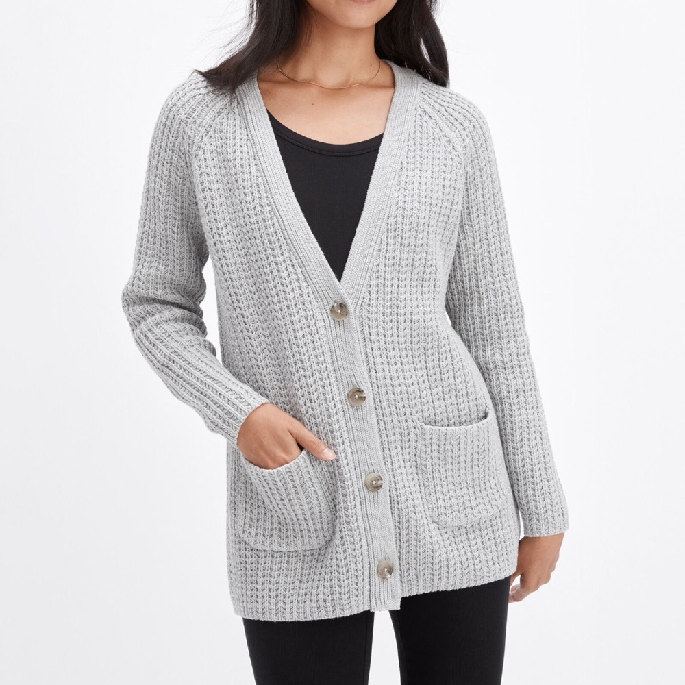 Haven Well Within Organic Cotton Crochet Cardigan size S in Light Grey NWT